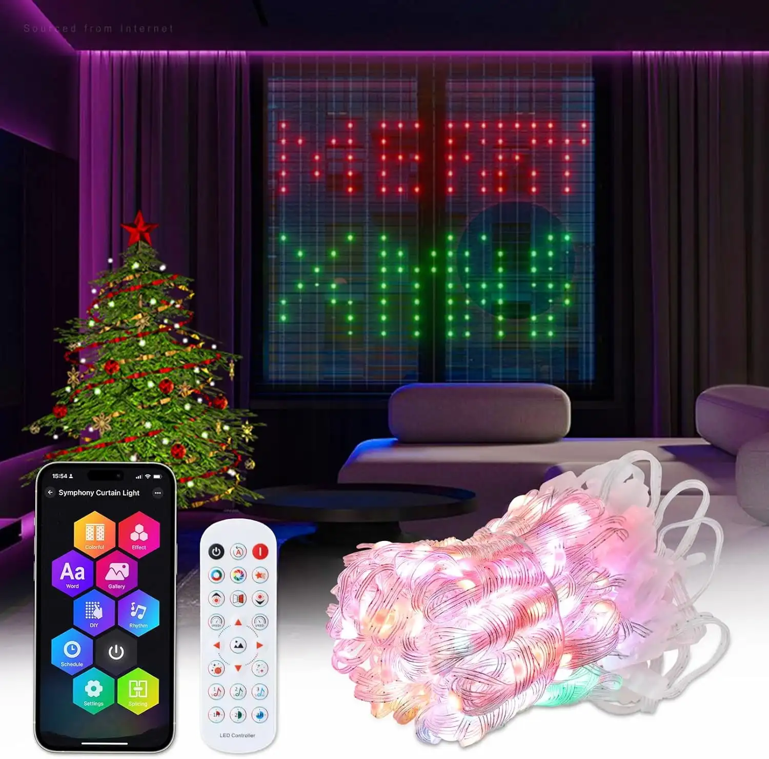 

Smart LED String Lights, 16 Million Colors RGB Window Curtain Light, Remote & APP Control Dynamic DIY String Lights, Music Sync