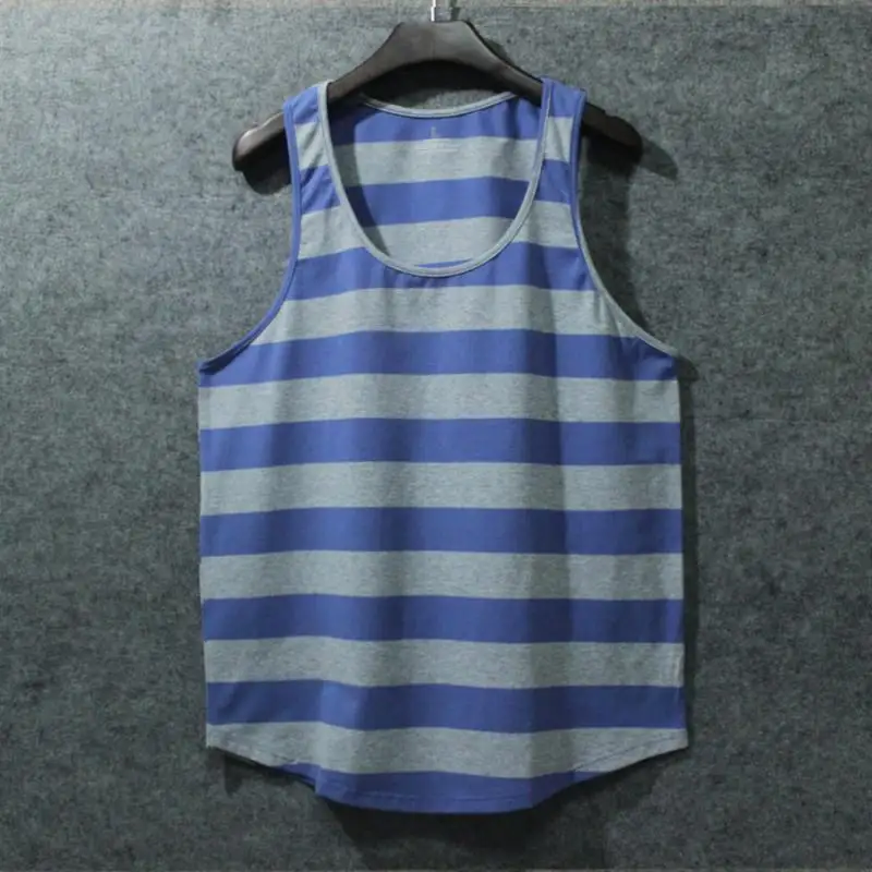 Loose Fit Summer Svel Fitn Vest for Men Beachwear Striped Trendy Top Large Size 300 Pou Youthful Casual Sle