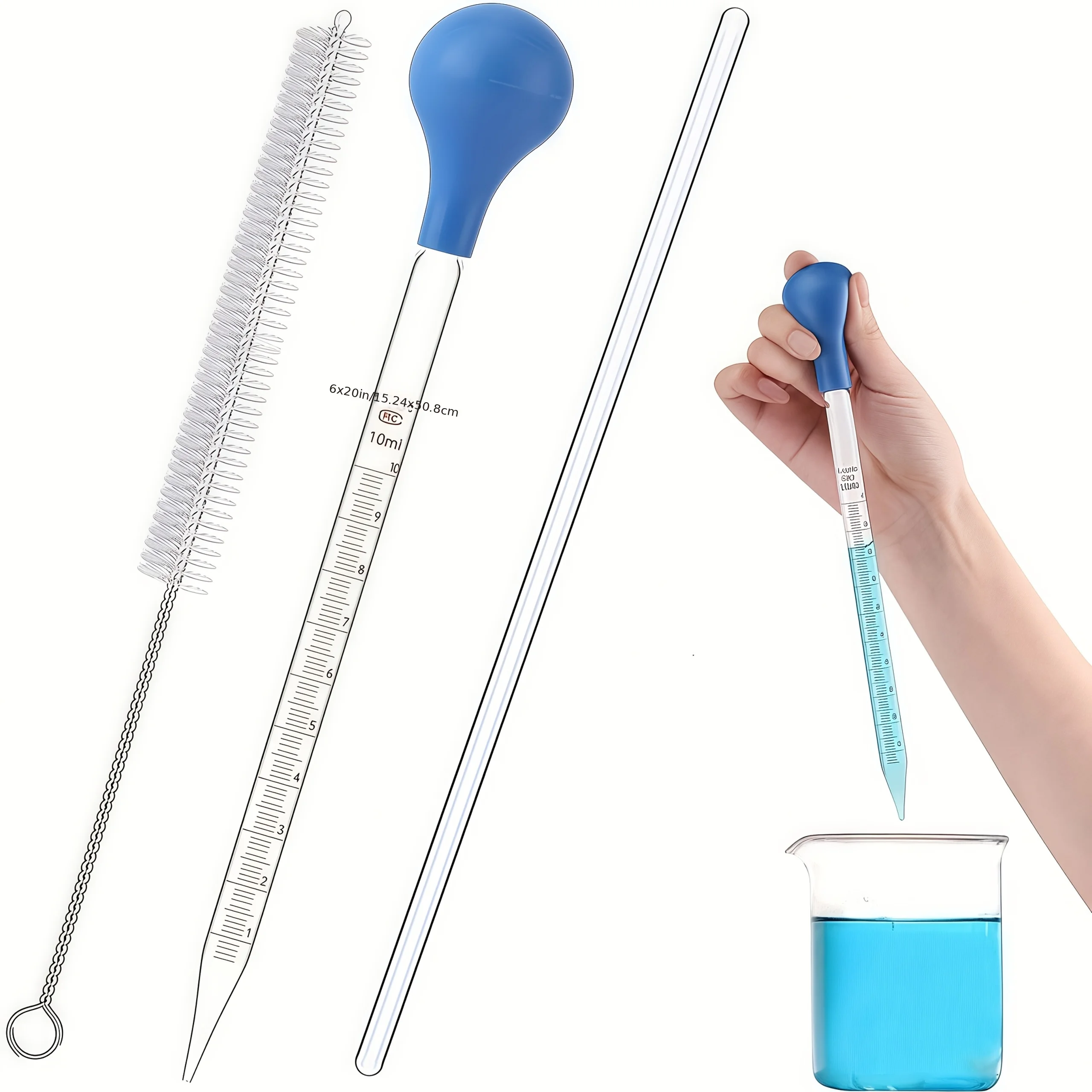 Deluxe Glass Pipette Dropper Set with Stirring Rod and Cleaning Accessories
