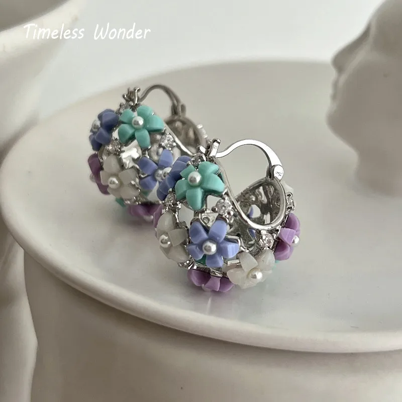 Timeless Wonder Zirconia Geo Floral Ball Hoop Earrings For Women