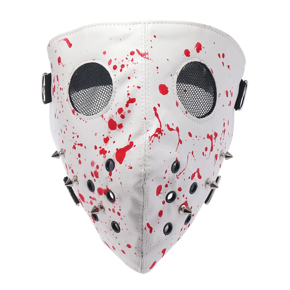 Men Women's White PU Leather Hollow Out Rivet Rock Mask Lady's Breathable Party Cosplay Halloween Mouth-muffle R1034