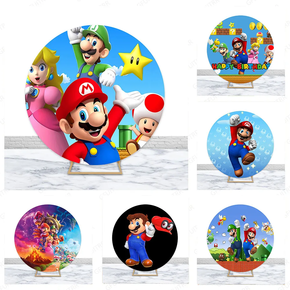 Super Mario Game Round Background Clothe Kids Birthday Party Decoration Baby Shower Mario Bros Circle Photography Background Props