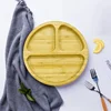 Bamboo baby plate environmental non-slip plate large three grid plate with silicone suction cup 1