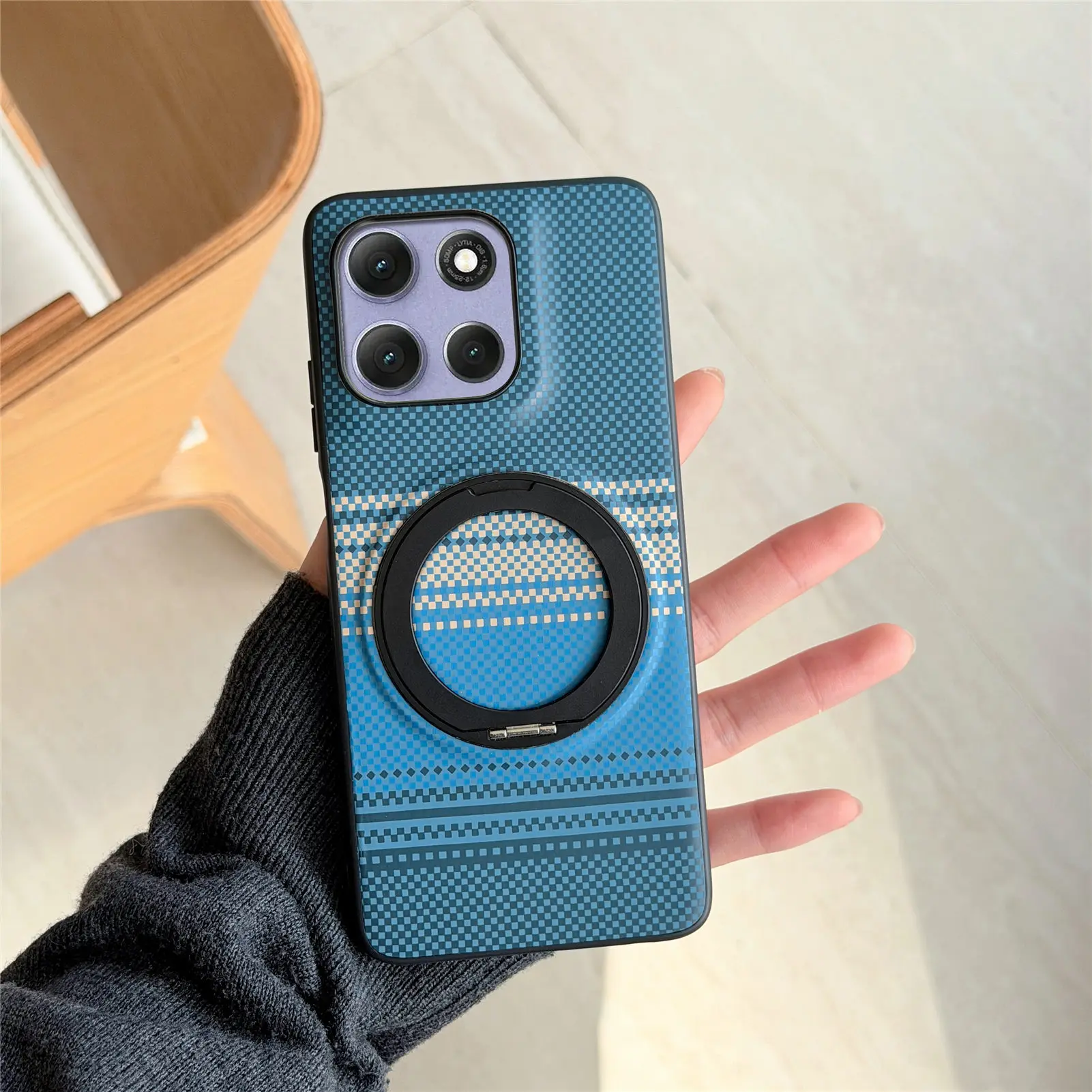 Magnetic Rotating Stand Shockproof Braided Texture Phone Case