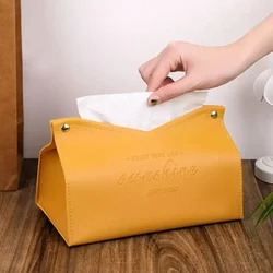 Minimalist Leather Tissue Holder and Desktop Organizer (Yellow)
