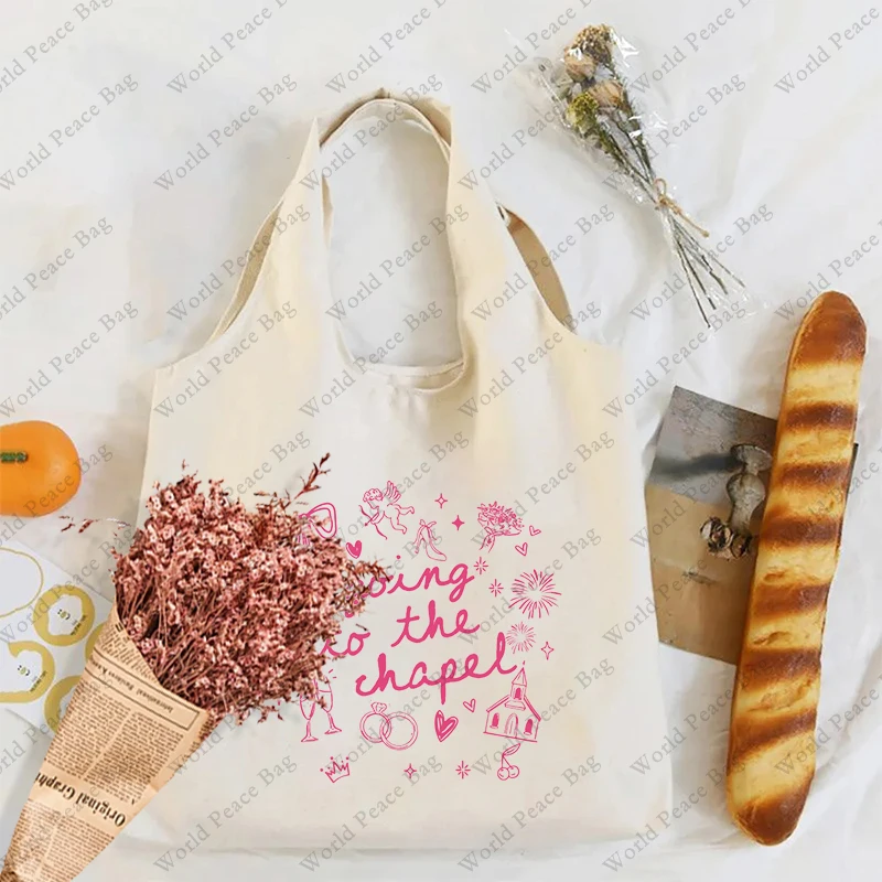1 pc Going to the Chapel pattern Tote Bag Literature Shoulder Bag Illustration Girl Book Travel Harajuku Canvas Handbag