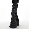 IEFB Multi-pocket Jeans Three-dimensional Lace-up Design Wide-leg Overalls 2024 Autumn Streetwear Black-grey Denim Pants 24X1350 5