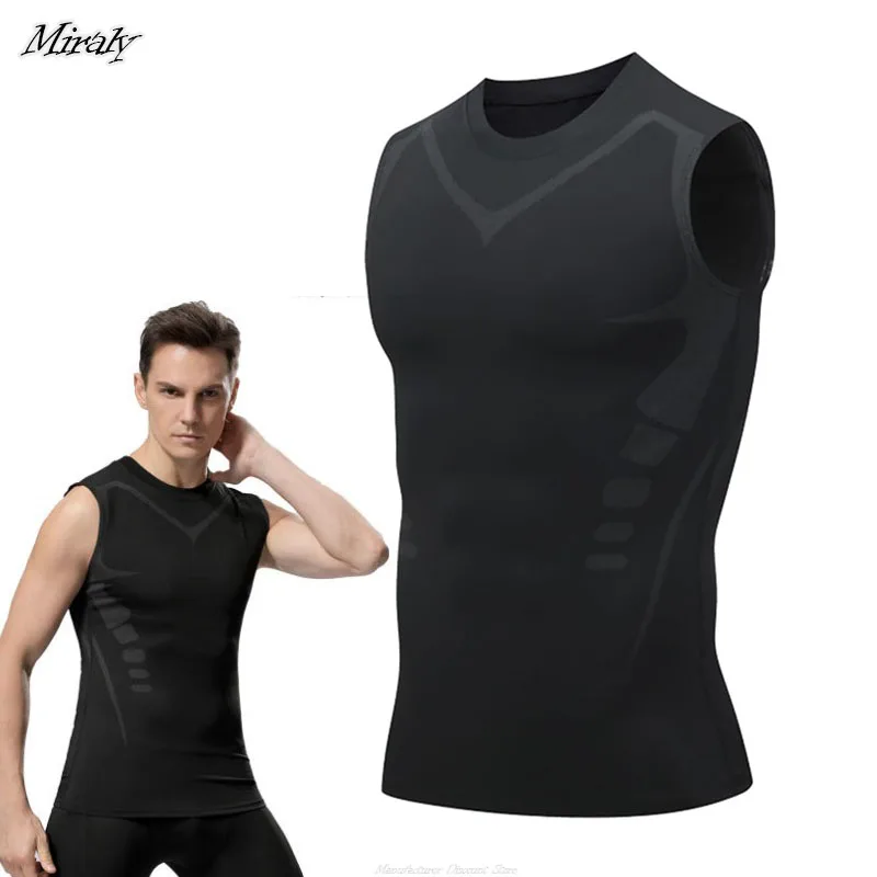 Mens Compression Tank Tops Body Slimming Shaper Shirt Muscle