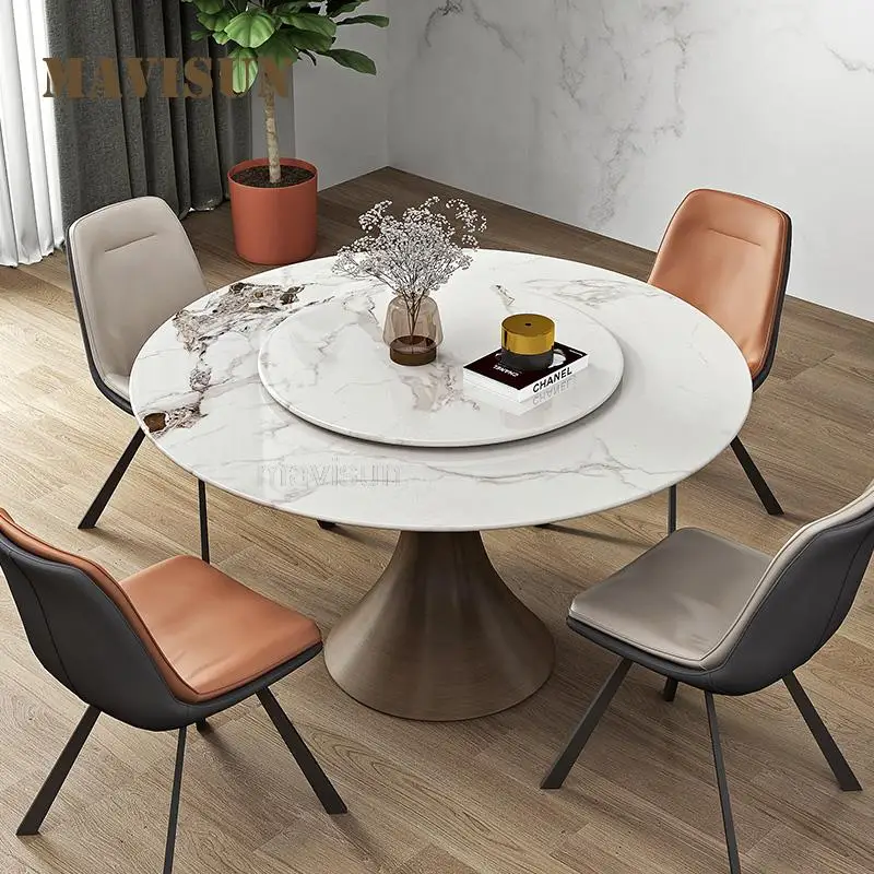 

Round Table Turntable Bright And Glossy Rock Slate Dining Table And Chairs 4-6 People Juegos De Comedor Kitchen Furniture FGM