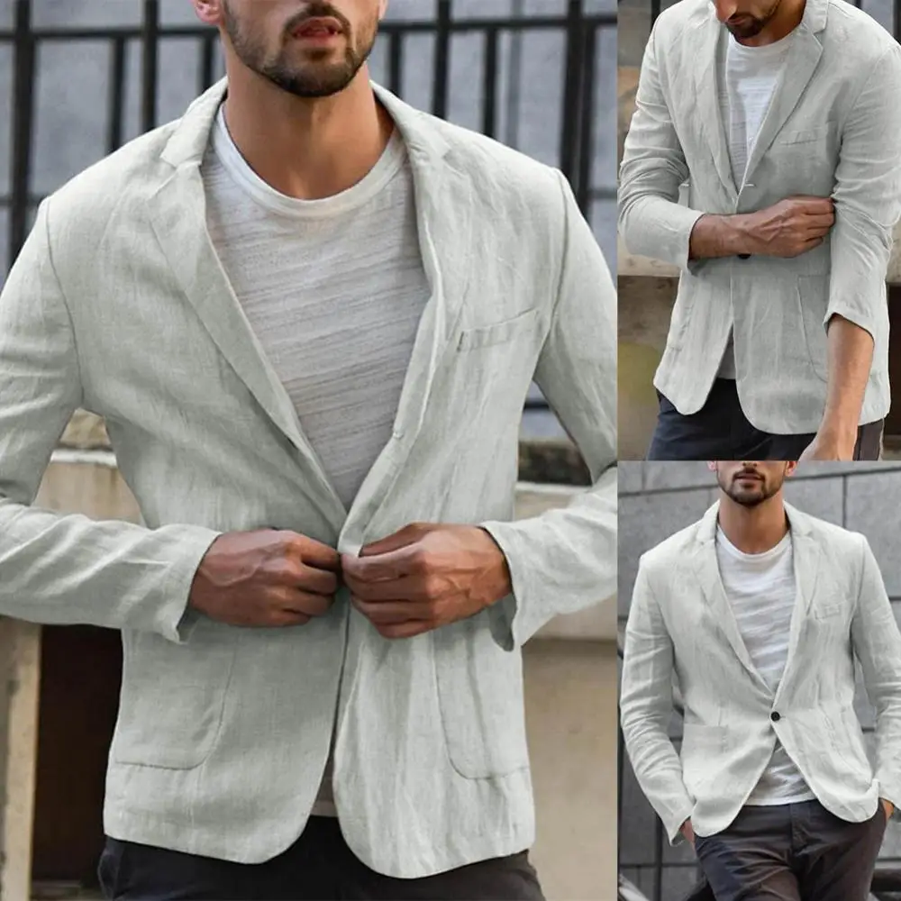

Coat Men Pockets Solid Color Male Long Sleeve Autumn Slim Jacket Blazer Cotton Linen Plus Size Blazers Mens Wedding Hot 3XL
