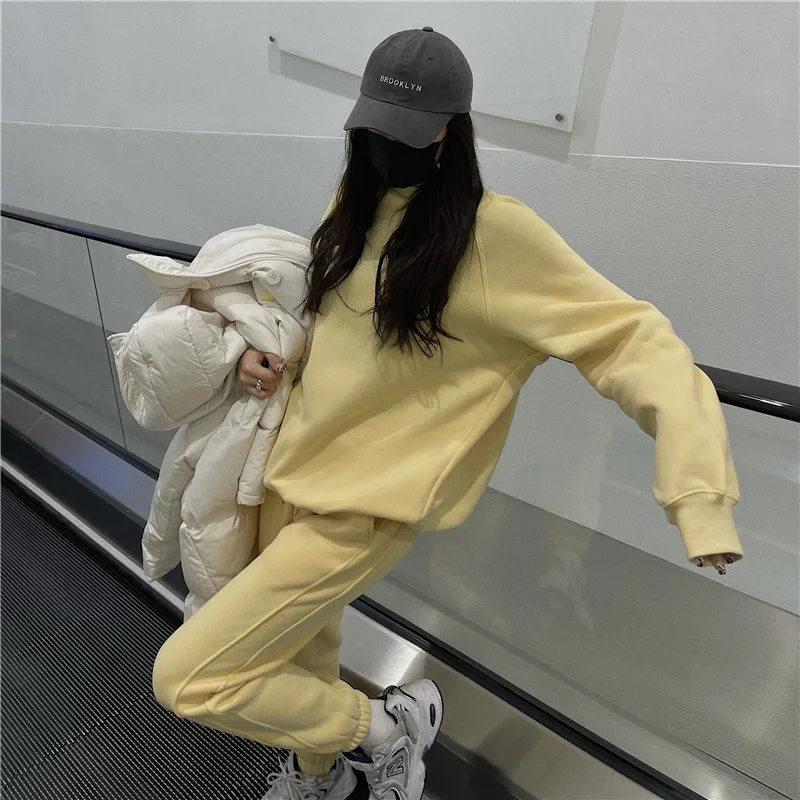 pant suit Women Spring New Solid  Fleece Tracksuit Two Piece Set Autumn Clothes Hooded Sweatshirt Top Sweatpants Sports Suit Outfits ladies coat pant suit