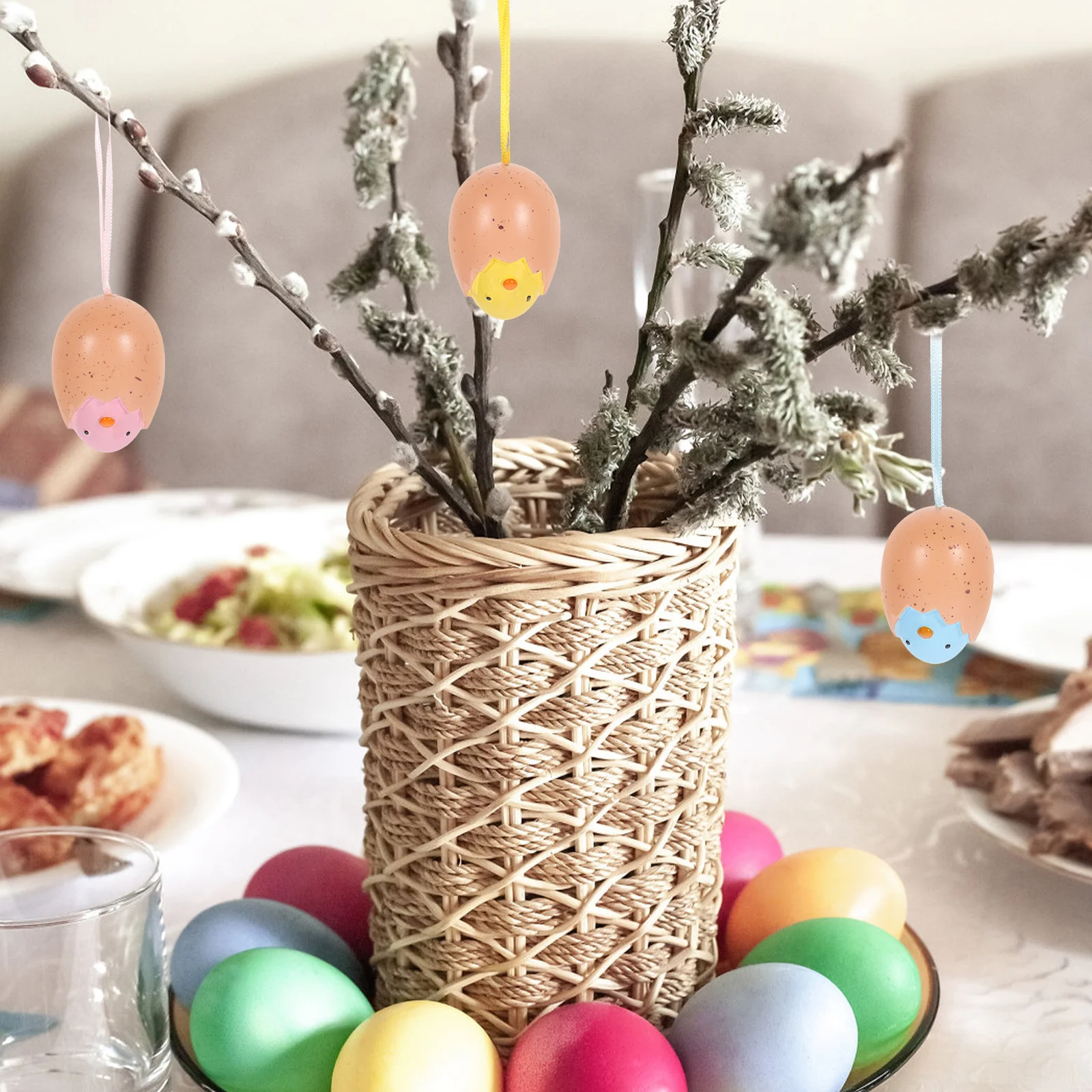 

6 Pcs Easter Eggs Decorations Unique Exquisite Hanging Plastic Themed Decors Festival