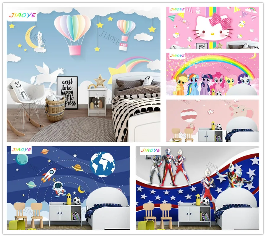 Custom Cartoon Elephant space balloo Kids Room Wallpaper Mural Living Room TV Wall children Bedroom Wallpaper Home Decor sticker