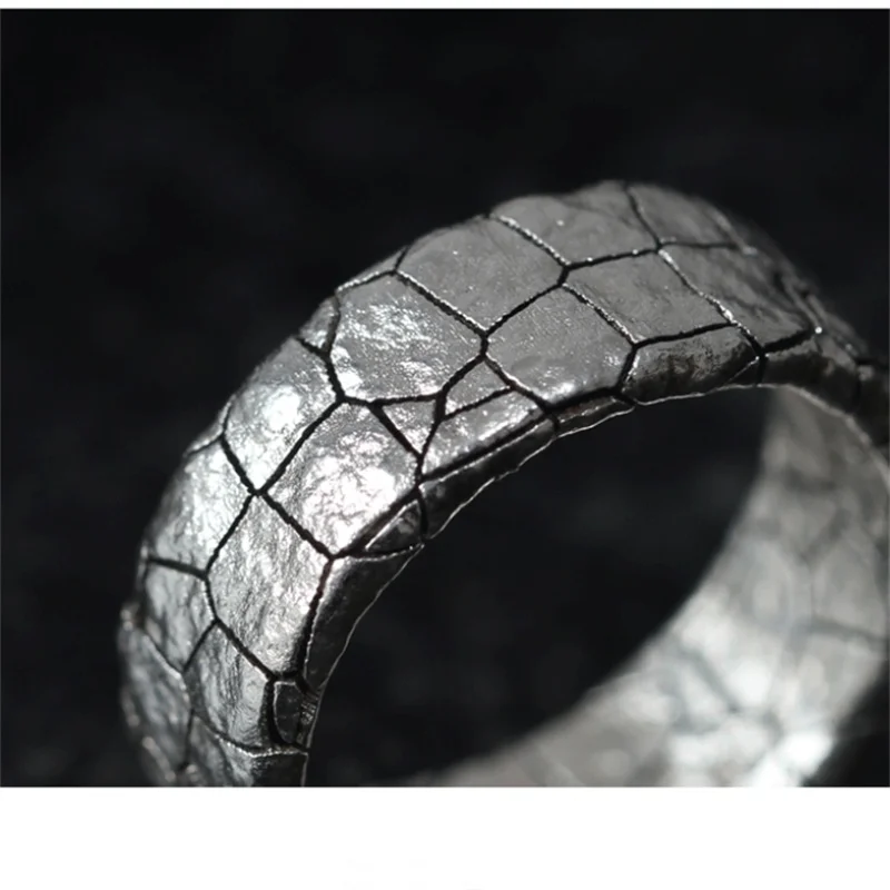 Trendiger Ring mit rissigem Steinmuster für Herren, Schmuck, beliebter Ring aus 925er Silber, Retro-Party-Accessoires für Männer – Detail 5