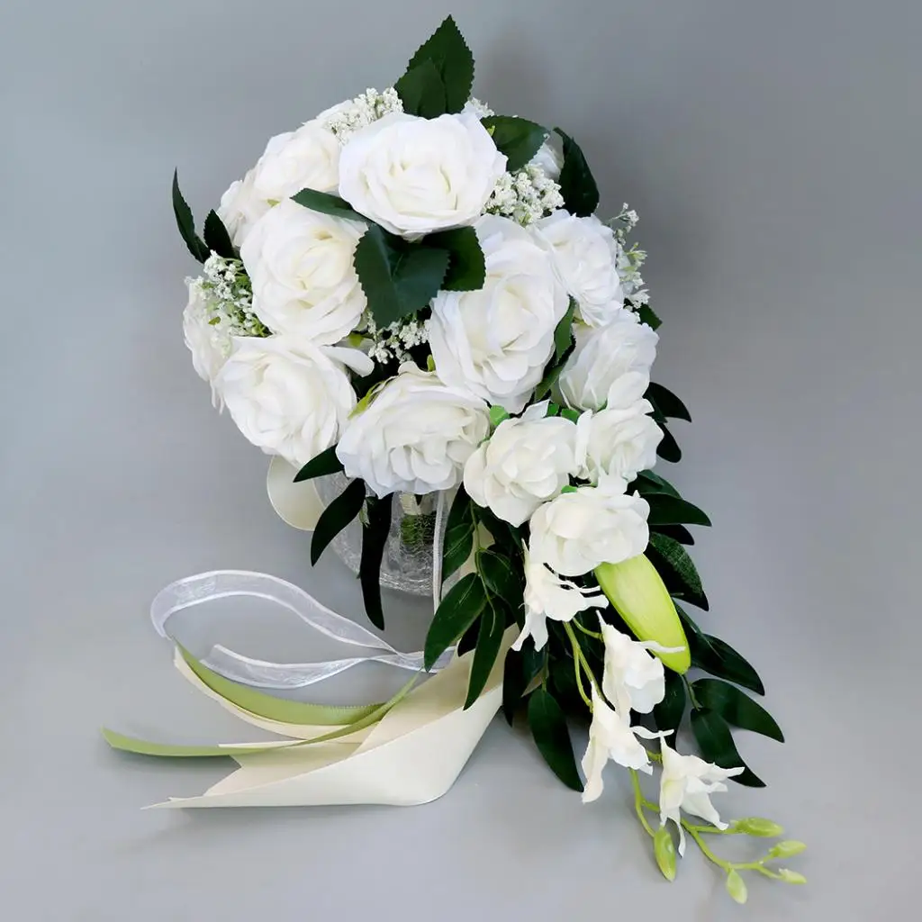 AYicuthia Realistic Wedding Bride Bouquet Hand Tied Flower Decoration Holiday Party Supplies Roses Wedding Flowers