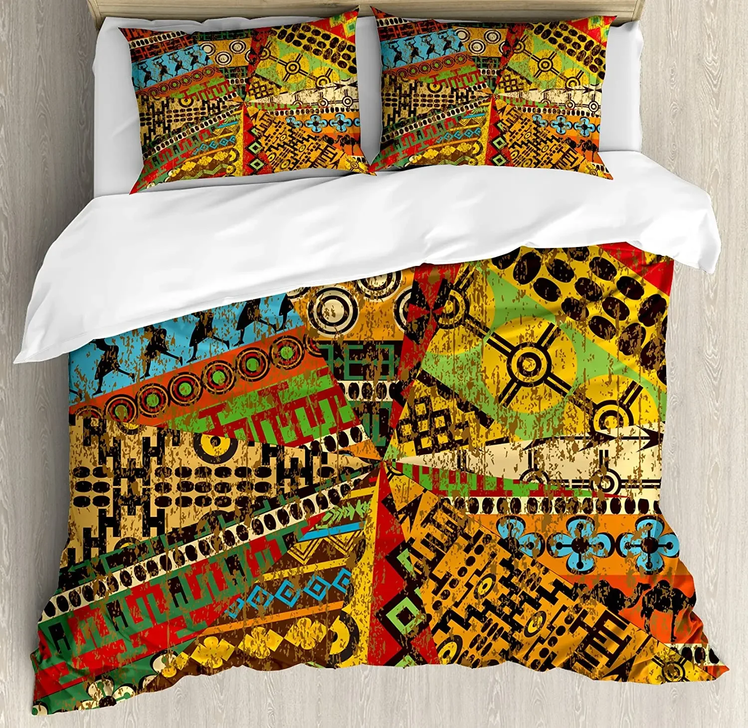 

African Bedding Set For Bedroom Bed Home Grunge Collage with Ethnic Motifs Tribal Ancient Duvet Cover Quilt Cover And Pillowcase