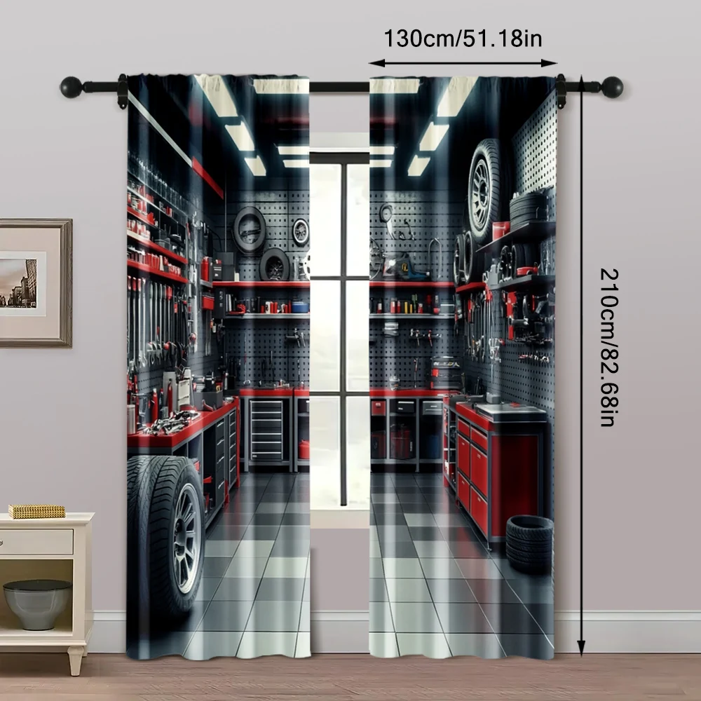 2pcs, Curtains Digital Printed Garage Tools Workshop Versatile 100% Polyester (without rod) Holiday Ldeal for Living Room and 5