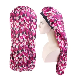 African Pattern Women Satin Bonnet Double Layer Long Bonnet Bonnet Night Sleep Cap Hair Care Chemo Cancer Hat Ladies Turban