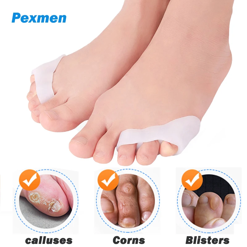 Pexmen 2Pcs Three-holes Little Toe Separator Silicone Bunion Corrector Pain Relief Toe Straightener Protector for Men and Women