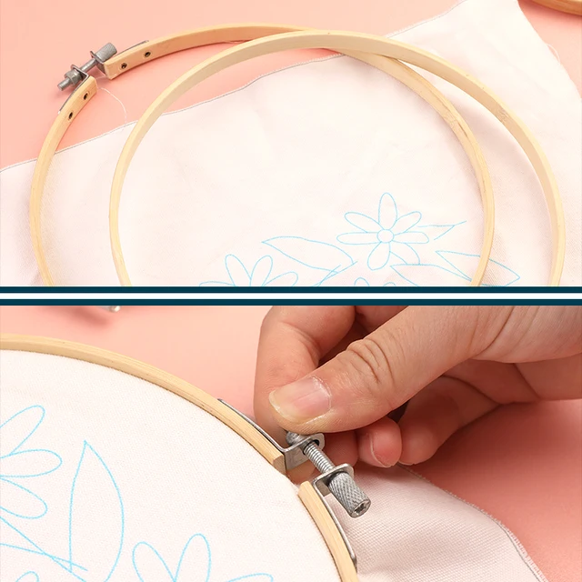 IMZAY – ensemble de cerceaux de point de croix en bambou, ensemble de cadres de broderie, outils de couture, accessoires avec ciseaux à coudre, aiguilles à coudre 4