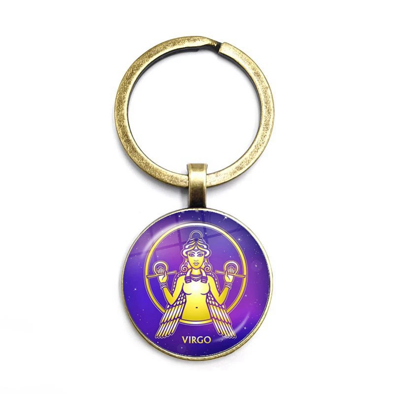 

NEW Exquisite Twelve Constellations Glass Cabochon Pendant Keychain Men and Women Jewelry Fashion Key Chain Jewelry Wholesale