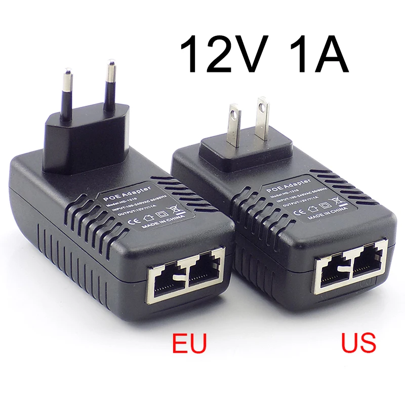 

12V 1A POE Adapter Injector Switch Power Supply Wireless Ethernet Adapter For IP Camera CCTV US EU Plug