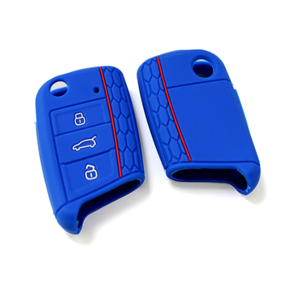 For VW Polo Golf 7 Skoda Octavia Kodiaq Karoq SEAT Ateca Leon Key Cover Shell 3 Buttons Silicone Key Fob Case