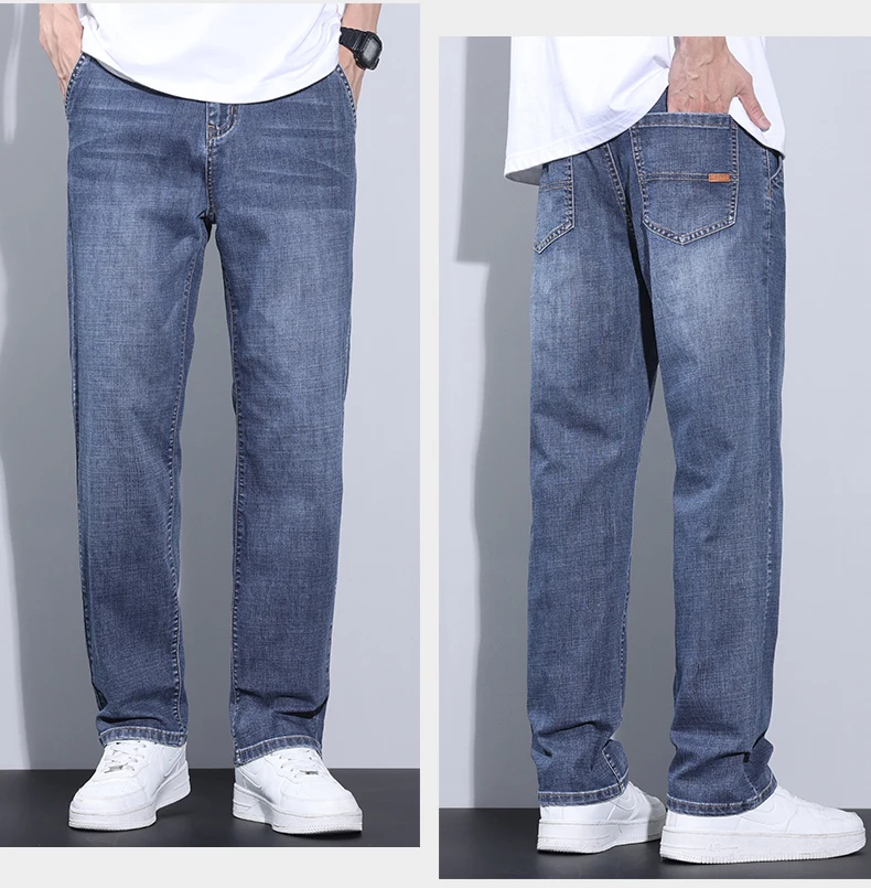 Description Picture 6 of item2024 Summer New Style Men's Casual Straight Jeans Versatile Korean Fashion Pants Baggy Stretch Wide-leg Denim Trousers Male