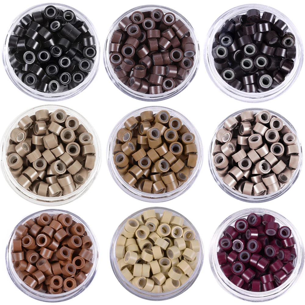200/1000Pcs 5.0*3.0*3.0mm 마이크로 실리콘 라이닝 링/링크/비즈 마이크로 링 링크 크림프 비즈 헤어 익스텐션 도구