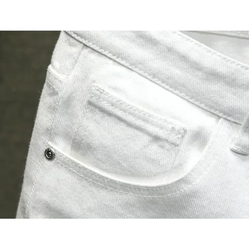 Men's Casual Fashion Straight Denim Shorts Simple Ripped Streetwear Slim Fit Black White