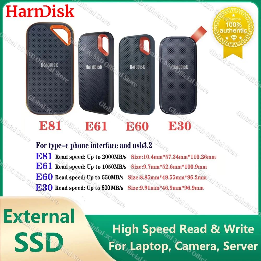 

SSD HardDisk 4TB E30 E61 E81 Extreme PRO 16tb 2TB 1TB 500G USB 3.2 Portable External Solid State Drive NVME Hard Disk for PS5 PC