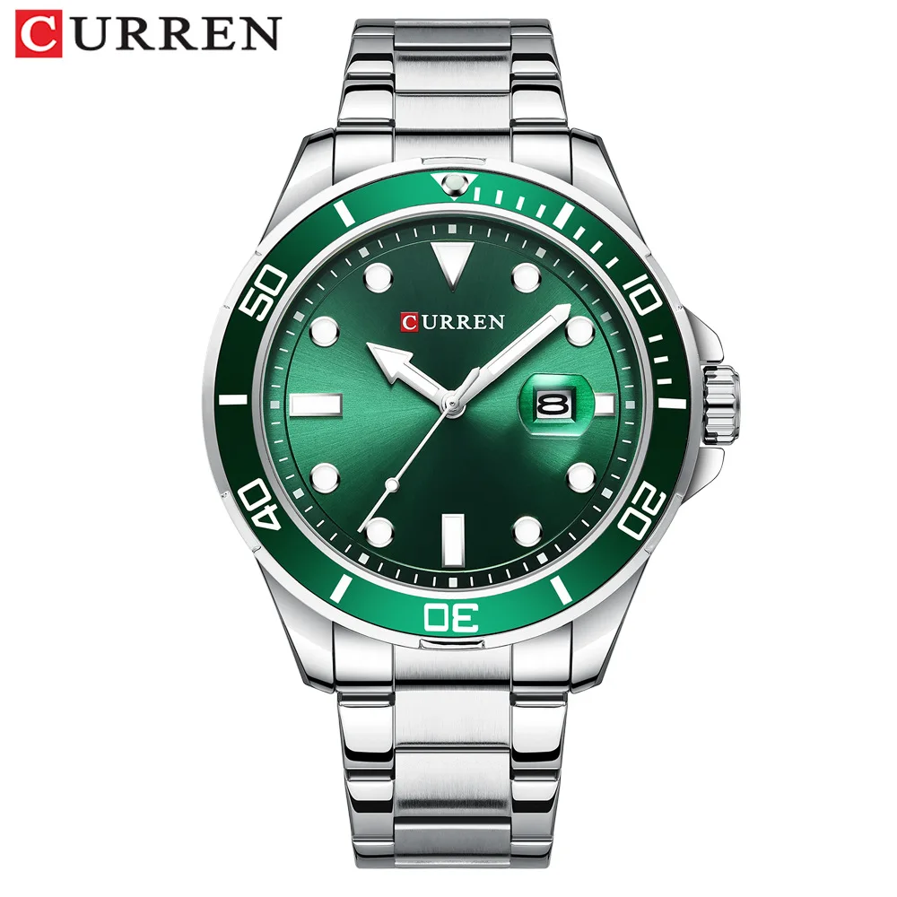 

Curren Quartz Watch For Men Dual Calendar Steel Band Business Alloy Watch Roman Diamond Facet Fashion