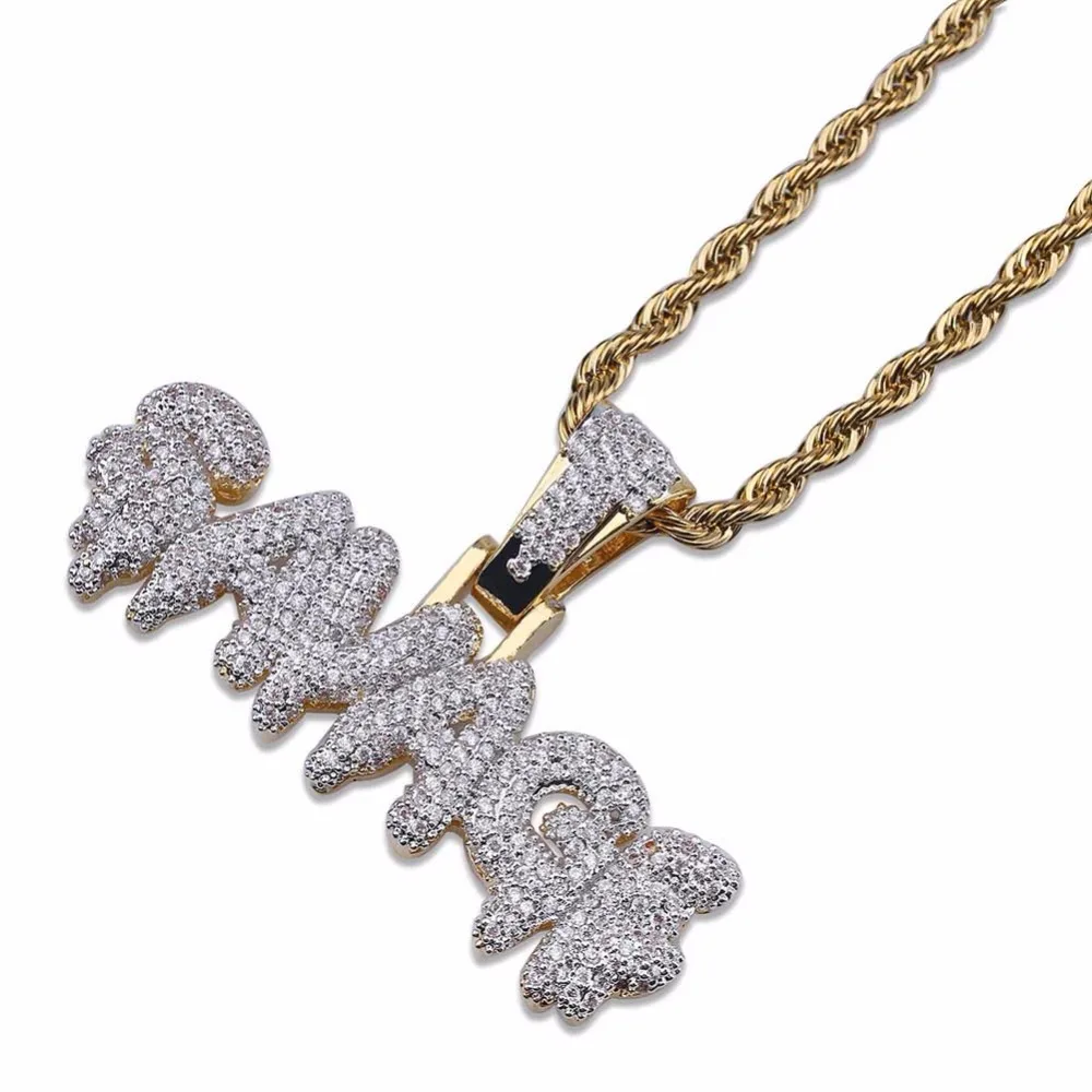 

Full AAA CZ Zircon Paved Bling Iced Out SAVAGE Bubble Letter Men Hip Hop Rapper Pendant Necklace Gold Color Alphabet Jewelry