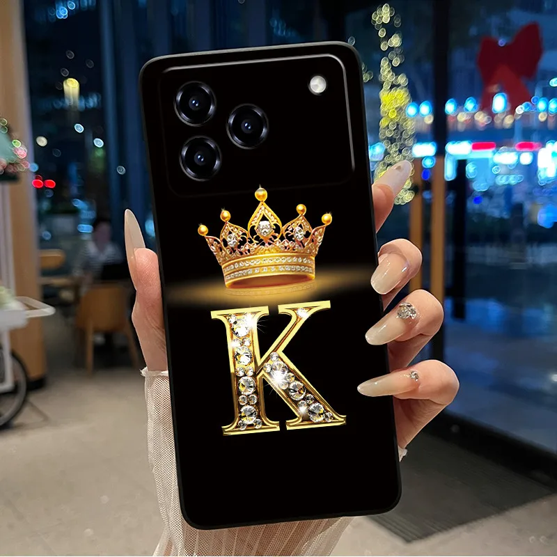 Elegant Shockproof Soft Silicone Black Phone Case with Golden Crown Design