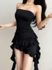 Summer Sexy Mini Dress Women Sleeveless Strapless Streetwear Backless Bodycon Black Dress Party A-LINE Dresses Y2k 1
