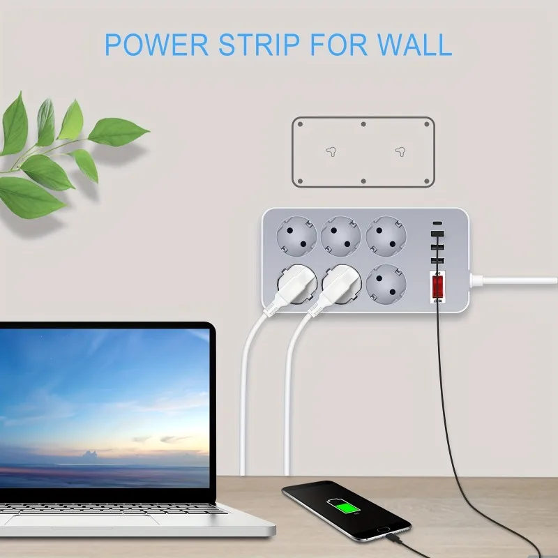10-in-1 Power Strip with Surge Protection EU Plug AC Outlets Multitap Socket Extension Socket Adapter