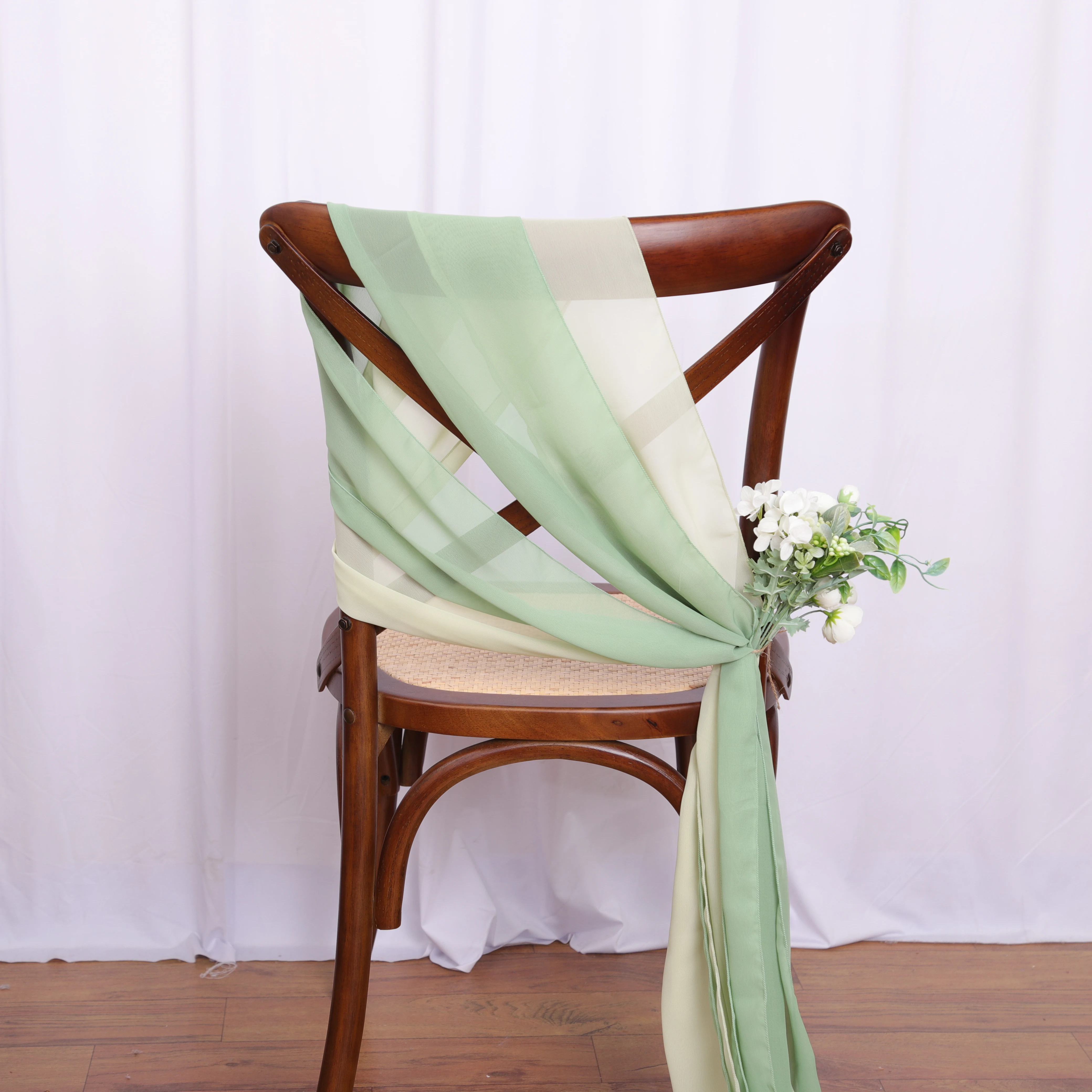 

4PCS Bridal Party Solid Color Chiffon Chair Streamer Romantic Valentine's Day Decoration 2024 Christmas Table Path Event Design