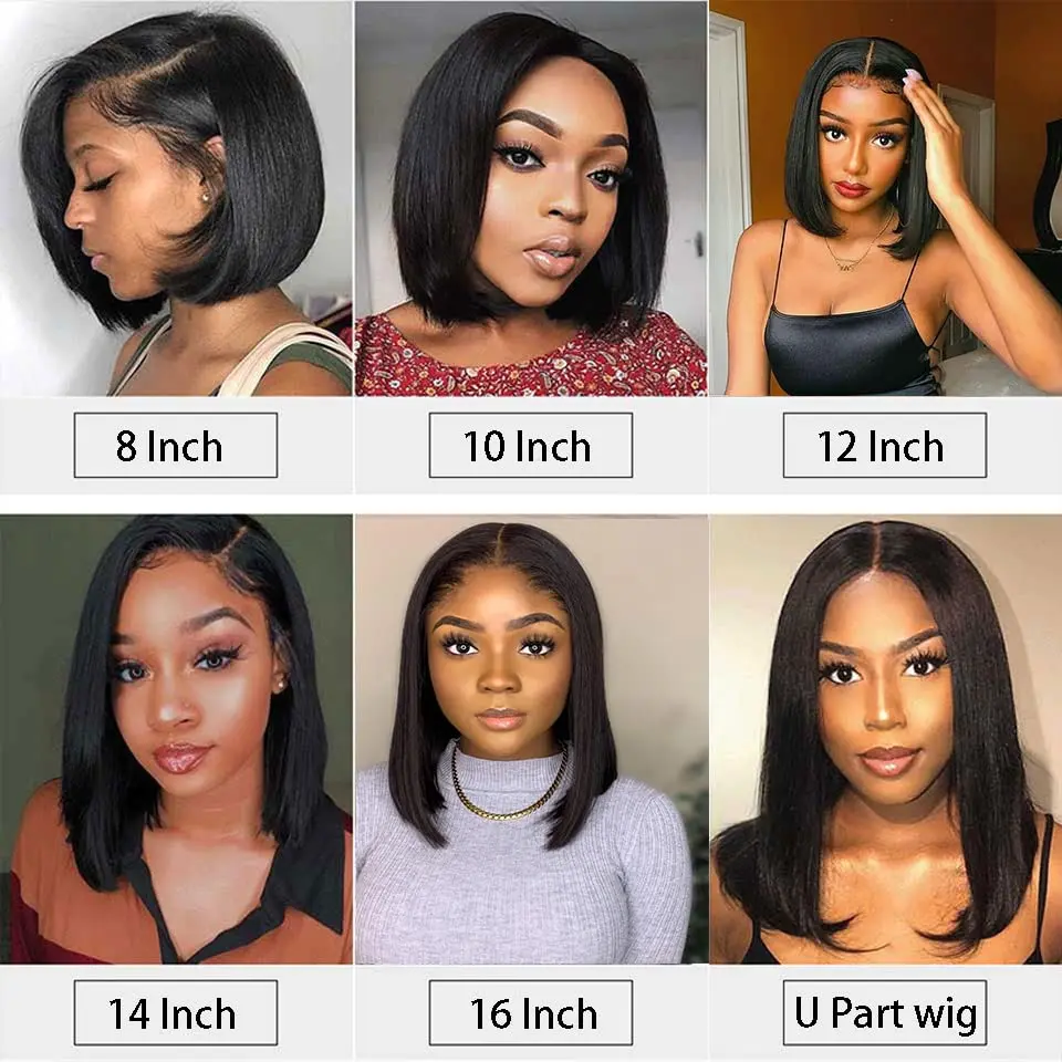 U Part Wig Straight short Bob Human Hair Wigs For Women U Shape Brazilian Remy Human Hair 250% No Leave Out Machine Made Wig Human Hair Wigs