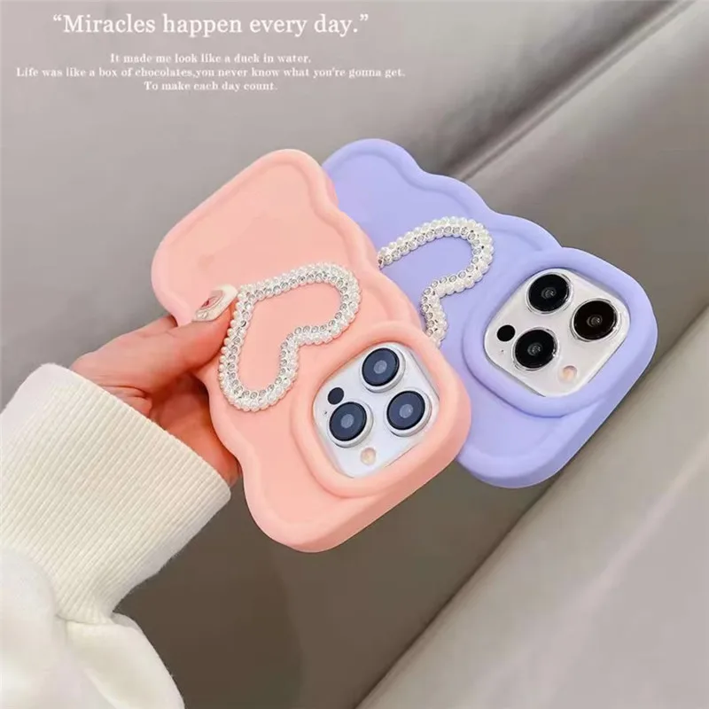 Coque arrière en silicone souple pour Xiaomi Redmi Note 13 Pro, Note 12, Note 11, 11s, Note 10 Pro, 10A, 10C, 12C, motif cœur et diamant perlé_voghion.com