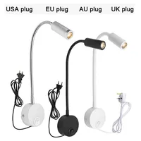 Plug Wired Flexible 3 Watts 3W Gooseneck Led Wall Light Sconce Lamp Lighting for Bedroom Reading Bathroom with Plug, black white 1