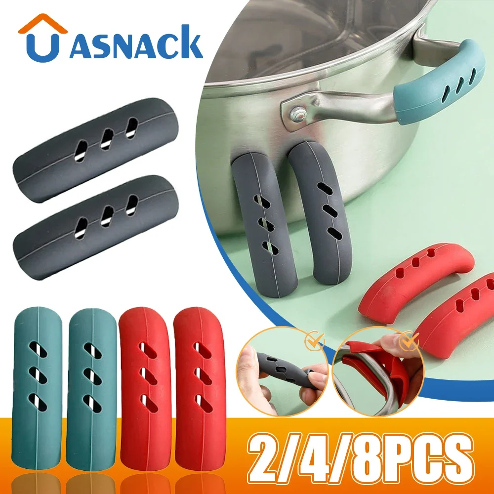 2/4/8Pcs Silicone Pan Handle Cover Heat Insulation Covers Pot Non-slip Ear Clip Steamer Casserole Pan Handle Holder Kitchen Tool