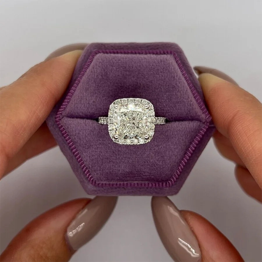 14K White Gold Cushion Cut IGI Lab Grown Diamond 2 Carat DE Color VS CVD HPHT Lab Diamond Engagement Ring Halo Rings IGI