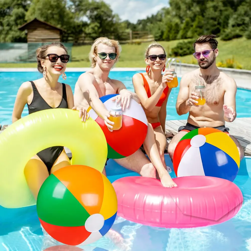 Rainbow Beach Balls With Air Pump Rainbow Inflatable Swimming Pool Water Games Toys for Kids Summer Beach Party Supplies Decor 4