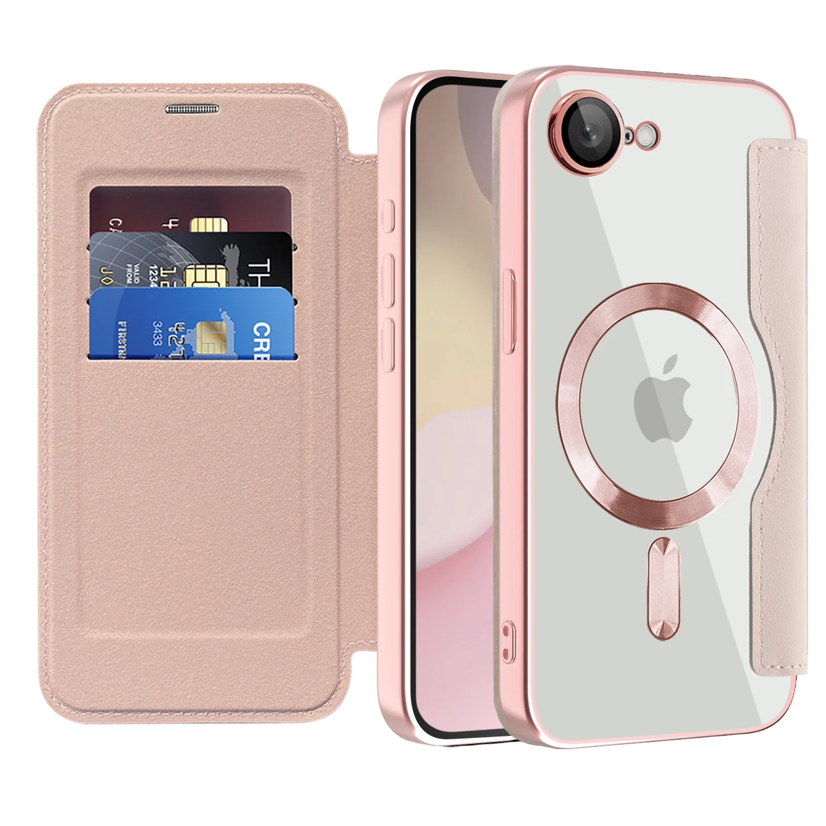 Luxury Transparent Flip Leather Wallet Case with Magnetic Closure and Card Slot