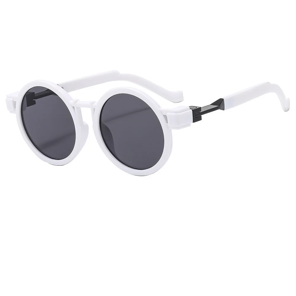 New Round Frame Personalized Metal Inlay Sunglasses with Legs, Fashionable Men's and Women's Motorcycle Rock Sunglasses, Cross-border Trendy Glasses_voghion.com