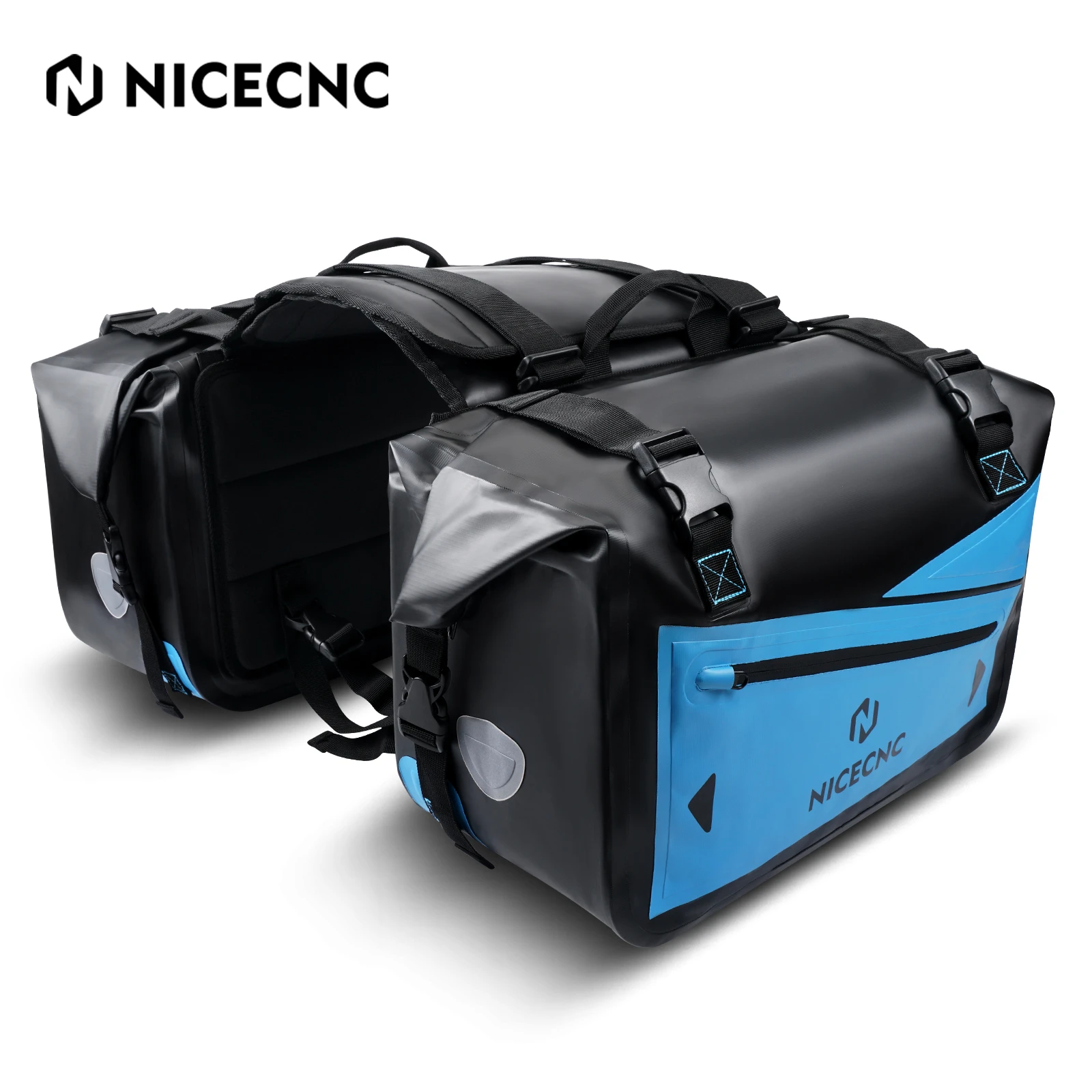 NICECNC 55L Universal Motorcycle PVC Saddle Bags Saddlebags Waterproof Side Bag For Motocross