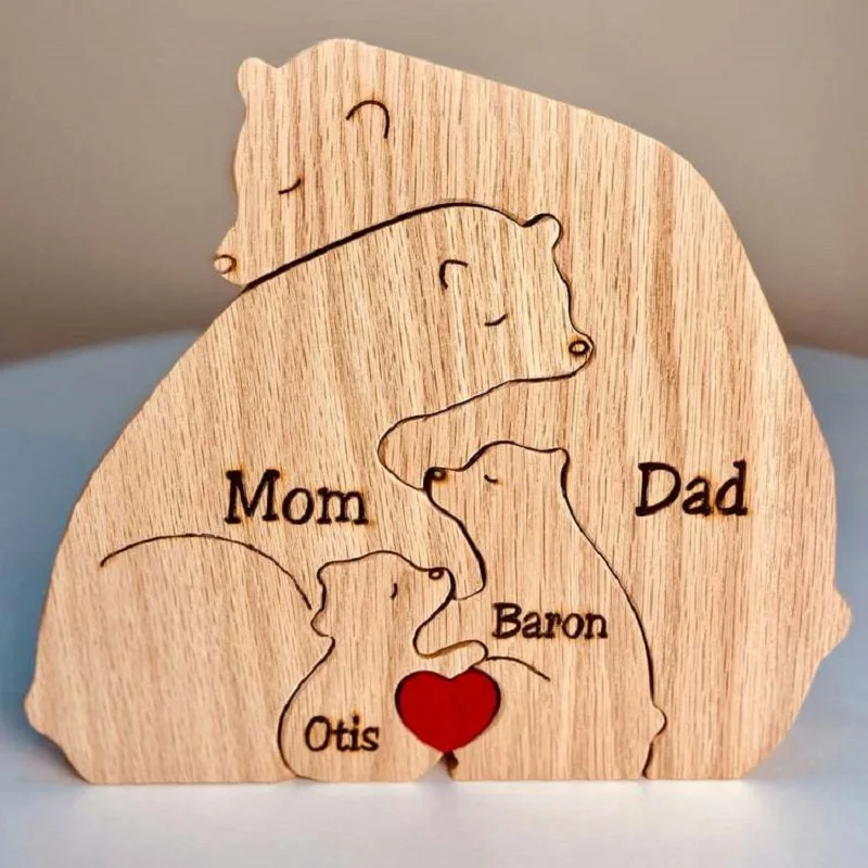New Hug Bear Family Puzzle Free Engraving Animal Bear Sculpture Ornaments Personalized Custom Home Crafts Holiday Birthday Gift