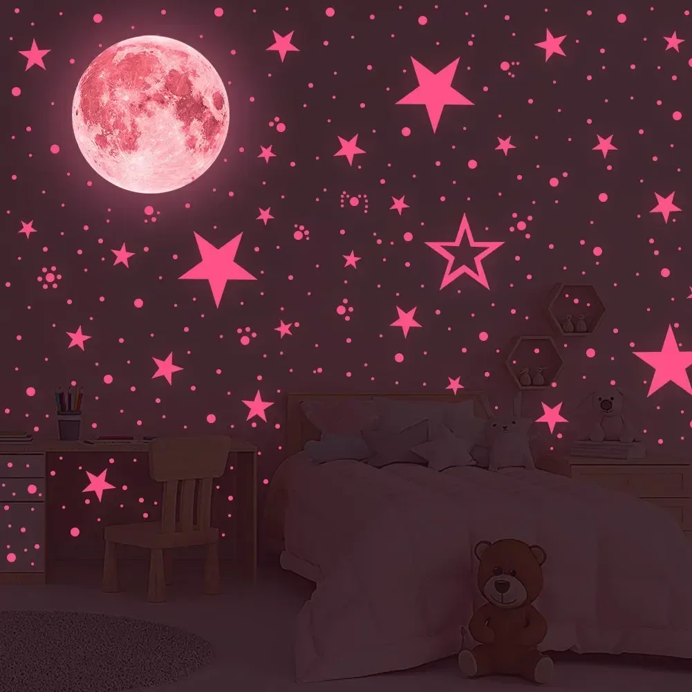 8/10/12/20cm Luminous Colorful Moon Wall Stickers Glow In The Dark Decal for Kids Baby Room Bedroom Christmas Home Decoration