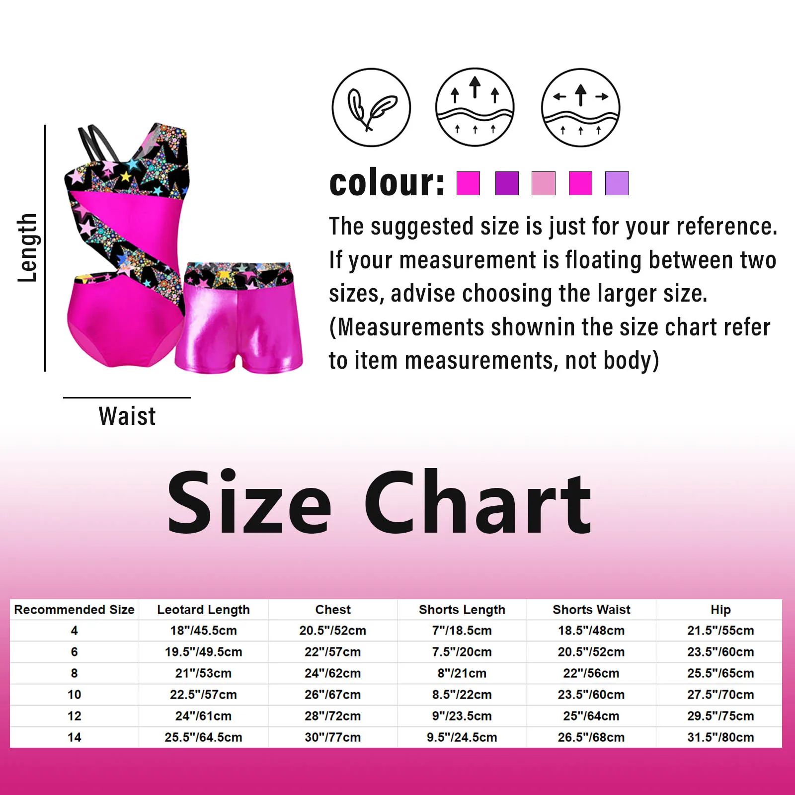Kids Girls Dance Costumes Asymmetrical Shoulder Cutout Printed Sports Leotard Bodysuit with Shorts Sets for Gymnastic Dancewear