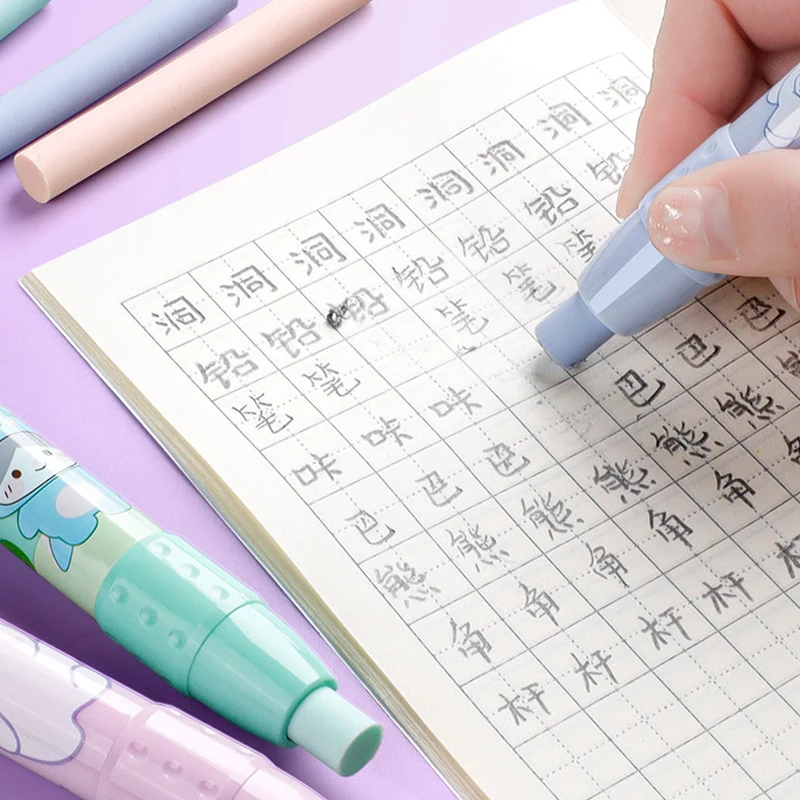 Deli Erasers Pen Retractable Press Pencil Rubber Correction Supplies School Stationery Erasers for Kids Soft Art Eraser Pen cute